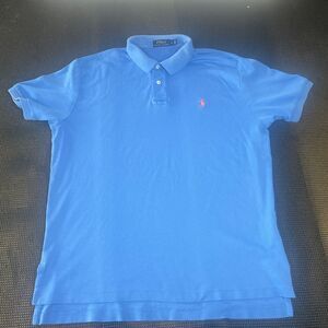 RALPH LAUREN Men's BLUE JERSEY KNIT Short‎ Sleeve GOLF POLO SHIRT Sz L